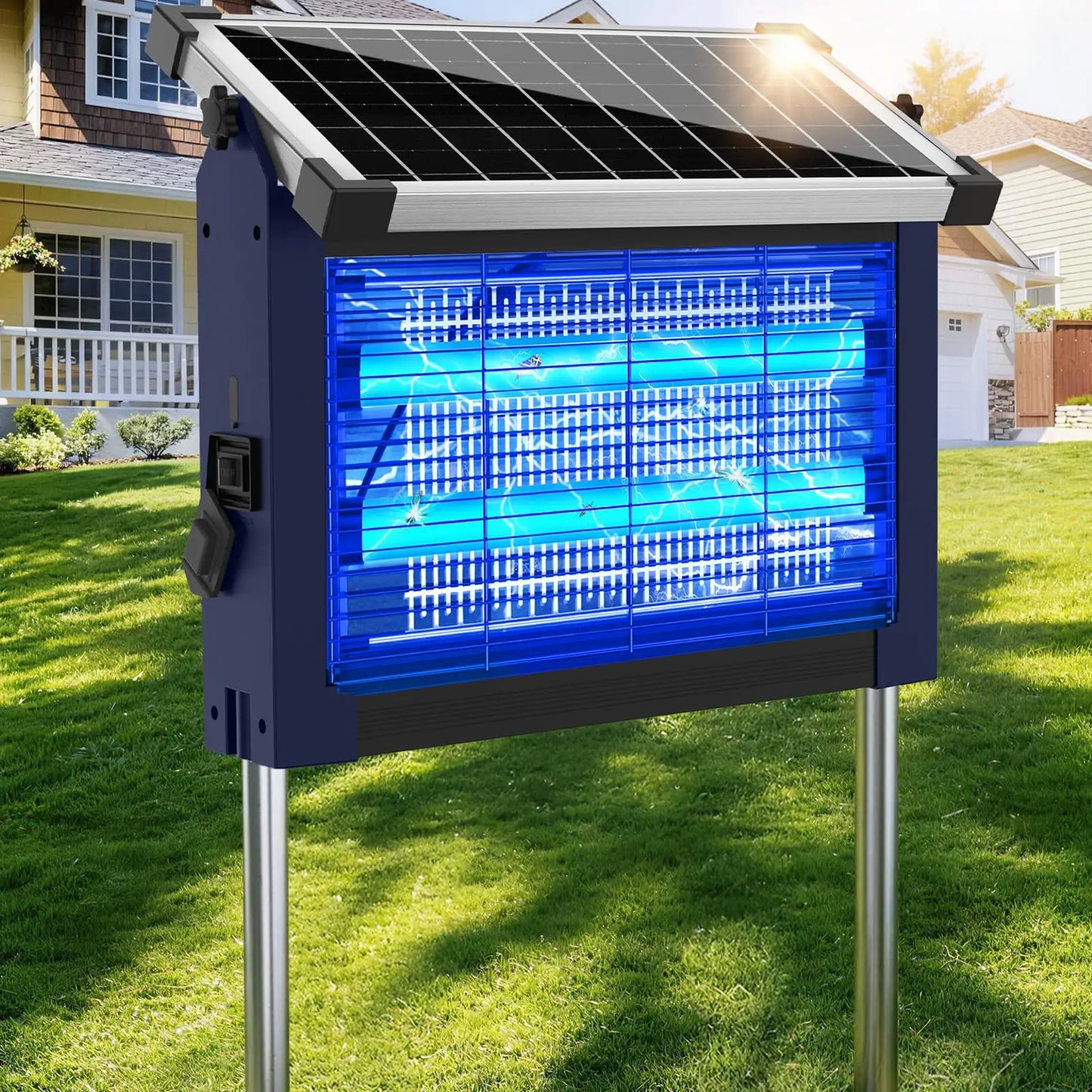 Solar Bug Zapper Outdoor 4500V Mosquito Zapper Waterproof Panel Sensor