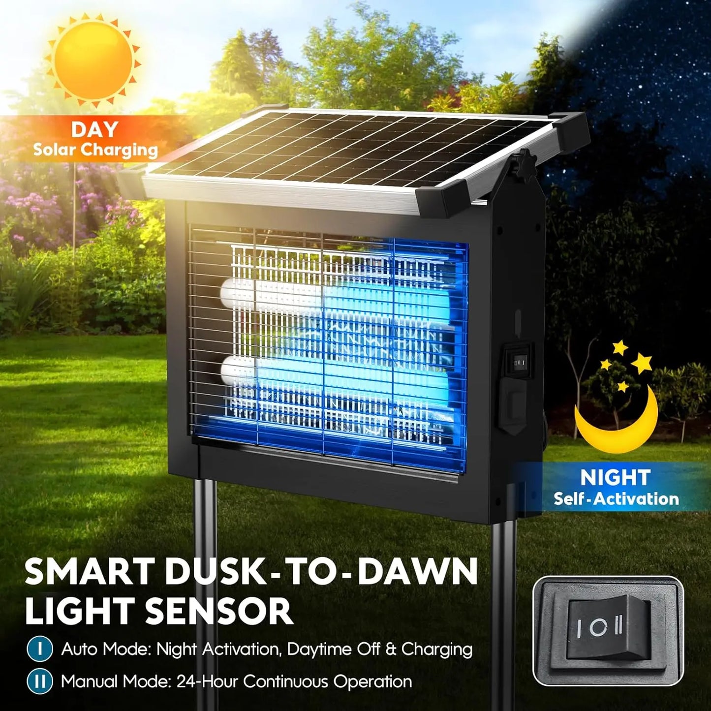 Solar Bug Zapper Outdoor 4500V Mosquito Zapper Waterproof Panel Sensor