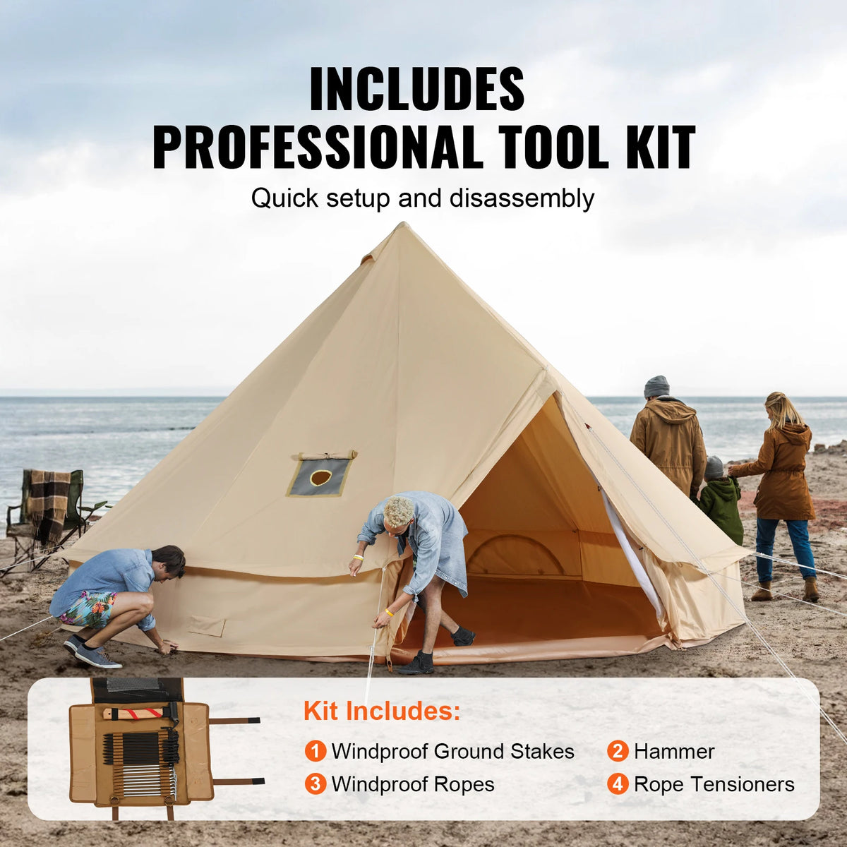 SucceBuy Four Season Canvas Bell Tent With Stove Vent