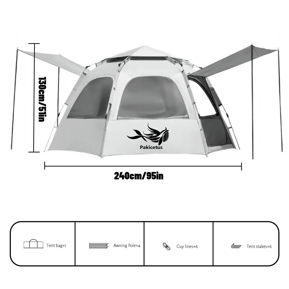 Pakicetus Hexagonal Camping Tent Automatic Quick Setup Outdoor Shelter