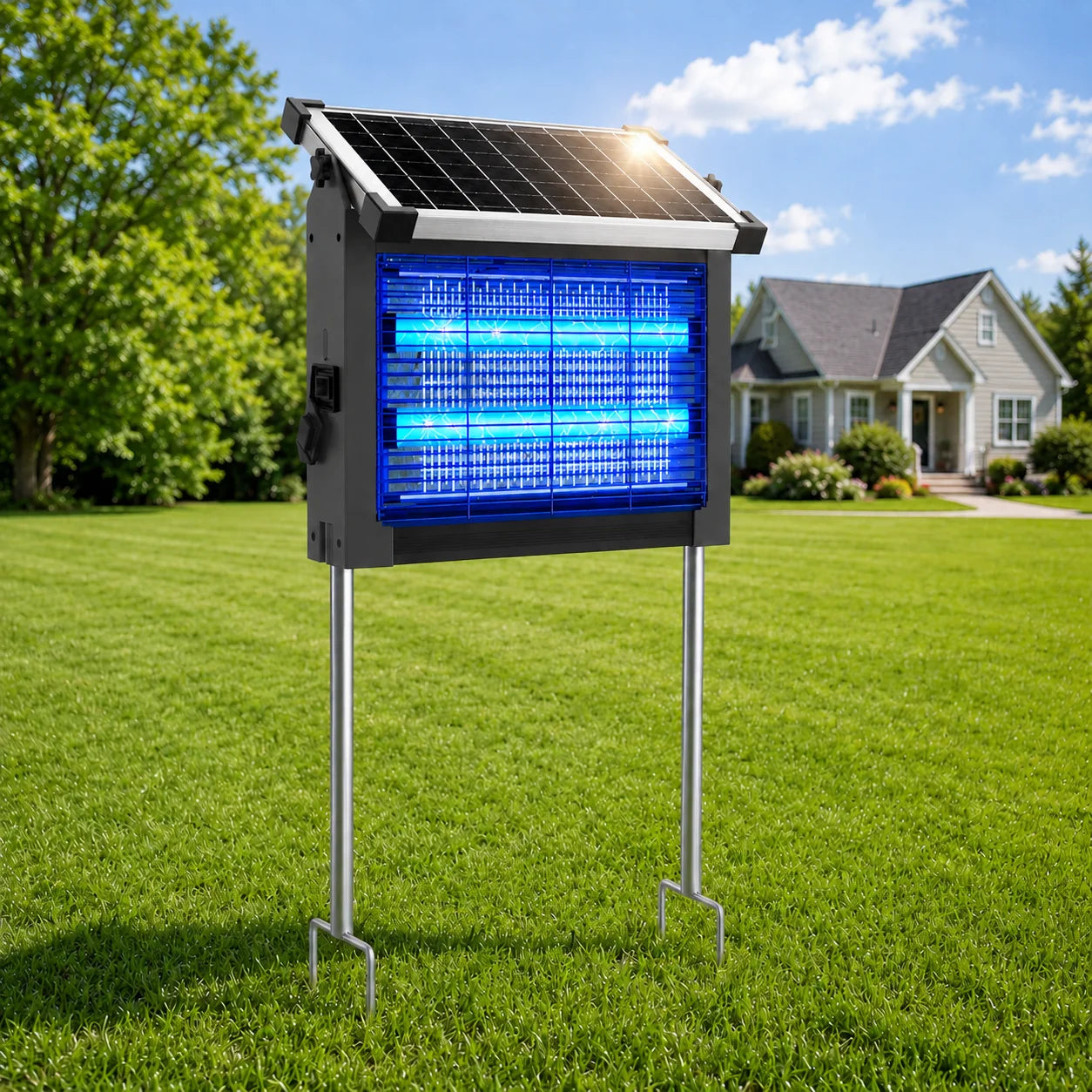Solar Bug Zapper Outdoor 4500V Mosquito Zapper Waterproof Panel Sensor